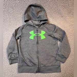 Under Armour Full Zip Up Hoodie Little Boys Size 7 Gray And Green Long Sleeve